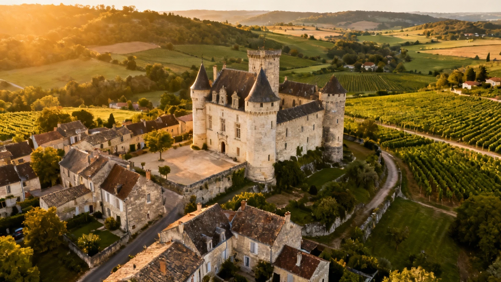 Vue panoramique du village de Dampierre-en-Yvelines et de son château historique