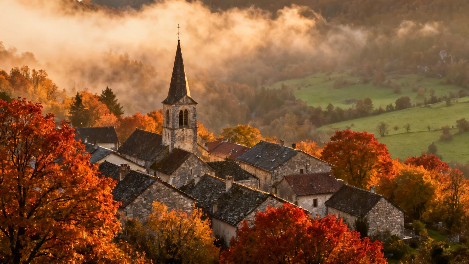 Clocher et toits du village de Dampierre